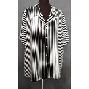 Liz Baker Women's Top‎ Black White Stripe Button Up Blouse Tunic 26W 100% Poly